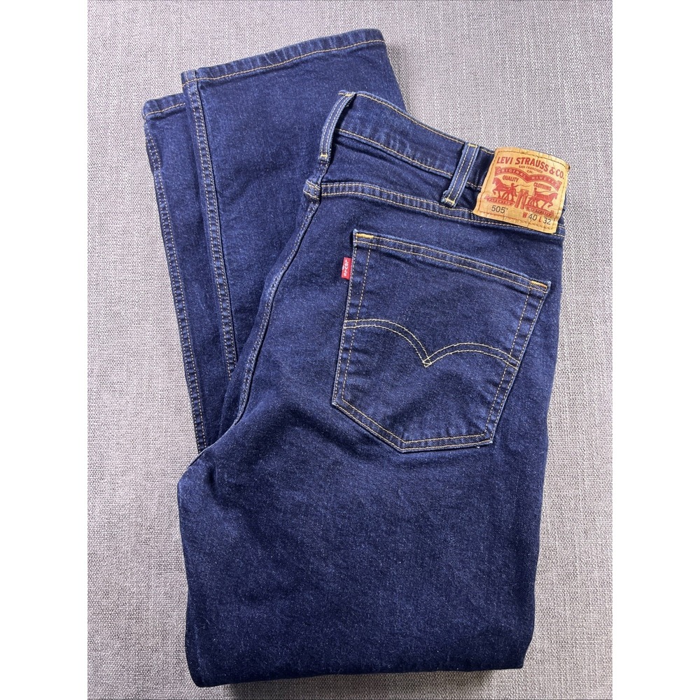 Levi's 505 Jeans Men's 40x32 Blue Dark Straight Cowboy Biker Preppy Stretch